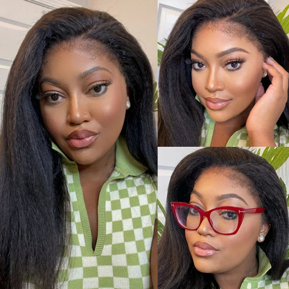 13x4 Glueless Kinky Straight Long Human Hair Wig | Brazilian Virgin Hair | Pre-Plucked | With Baby Hair