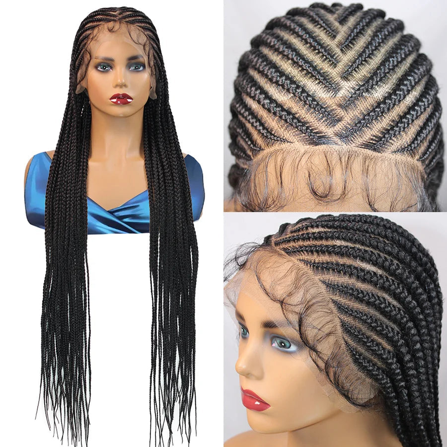 36" Knotless Box Braids Wig | Fulani Cornrows | 360 Full Lace | Baby Hair | Black Women Luxegan
