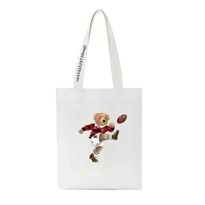 Fashion Bear Print Eco Women Shoulder Bags | Female Handbag Canvas Shopping Bag | Casual Large Ladies Travel Totes Bags Luxegan