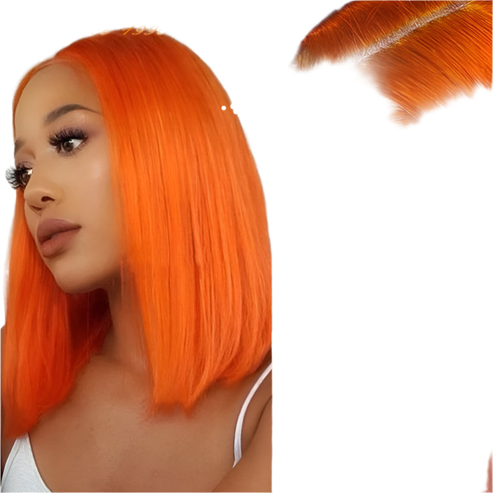 Ombre Orange Blonde Bob Wig | Straight Human Hair Lace Front Luxegan