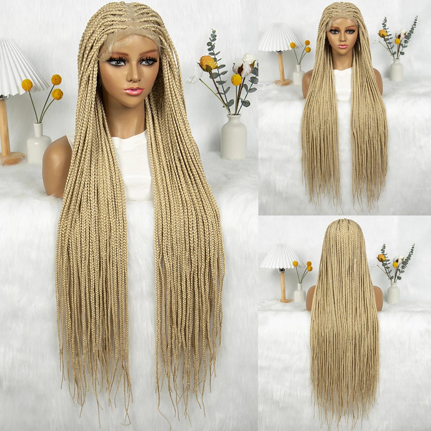 HD Knotless Box Braided Full Lace Wig | Ginger 350# & 613# Blonde | Synthetic Crochet Braids | Black Women Luxegan