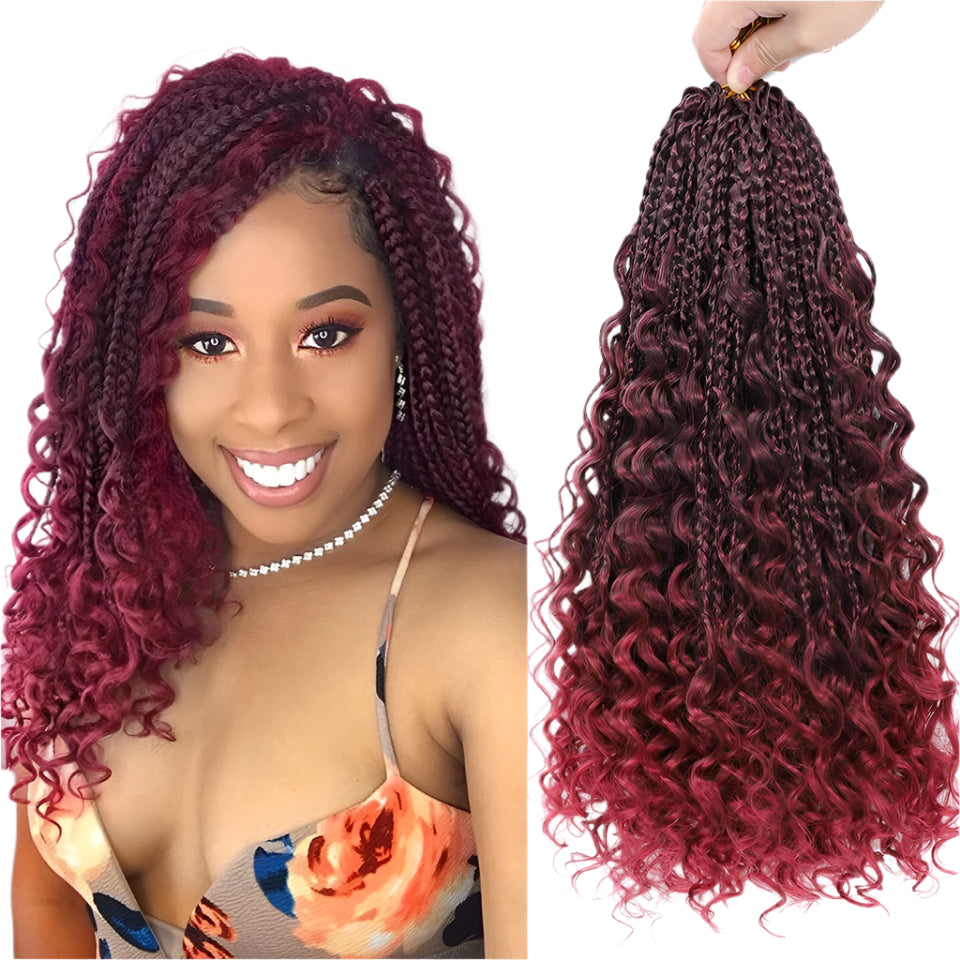Ombre Goddess Box Braids Crochet Hair with Curly Ends | 14 Inch | 1-6 Packs Luxegan