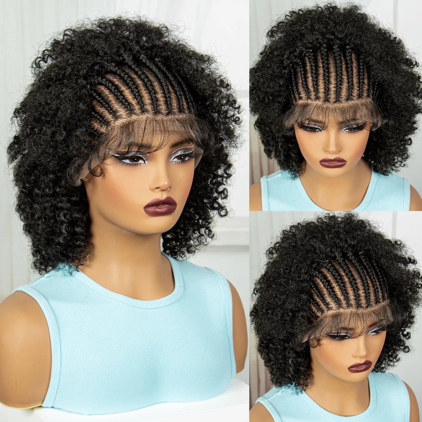 Afro Kinky Curly Braids Wig | Full Lace | Cornrow Accents | Baby Hair Luxegan