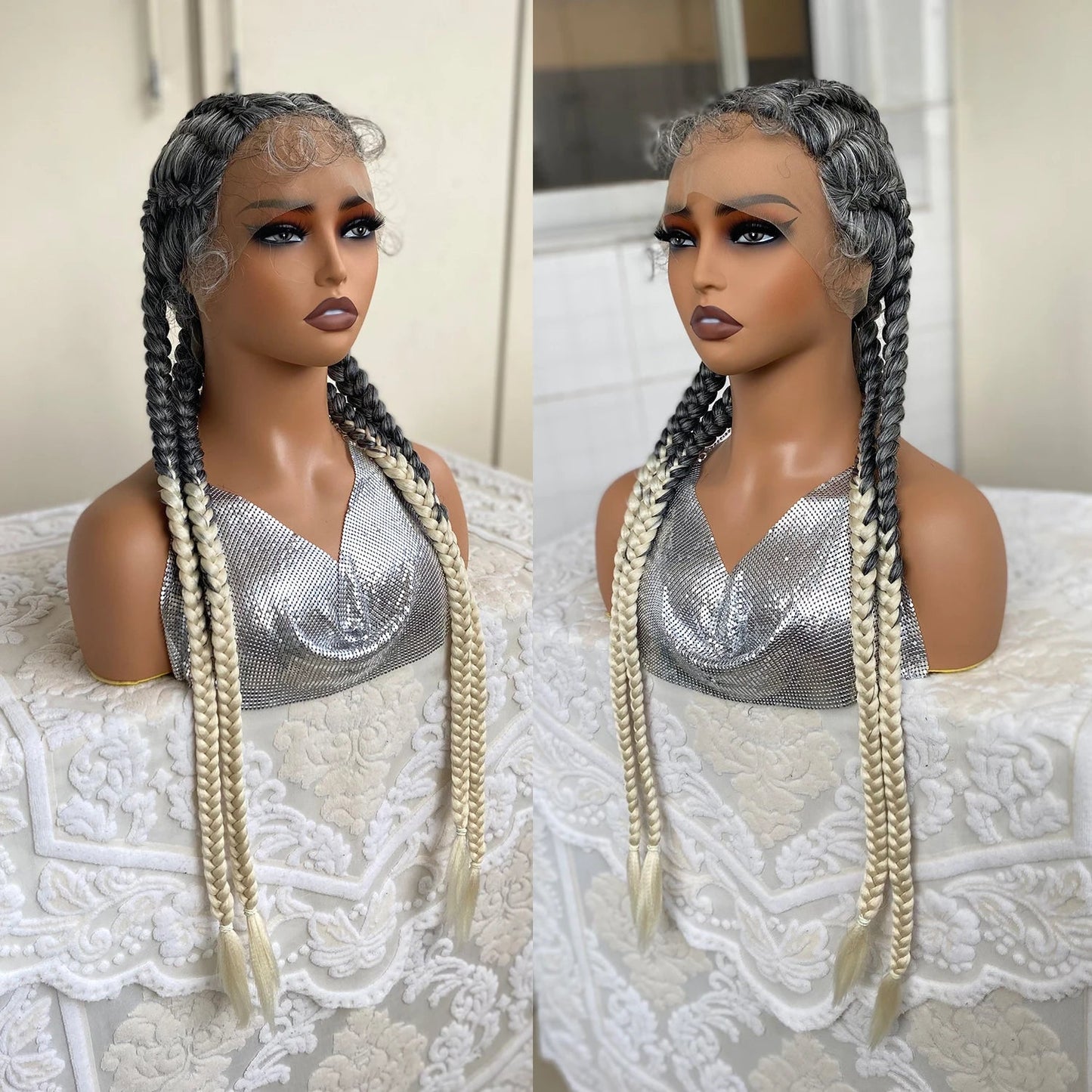 32" Twist Cornrow Braids Wig | Lace Front | Baby Hair | DIY & Cosplay | Synthetic Luxegan