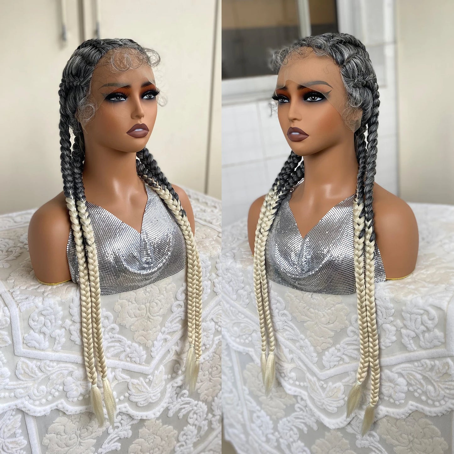 32 Inch Senegalese Twist Lace Front Wig | 4 Twist Cornrow | With Baby Hair | Synthetic Crochet Braids