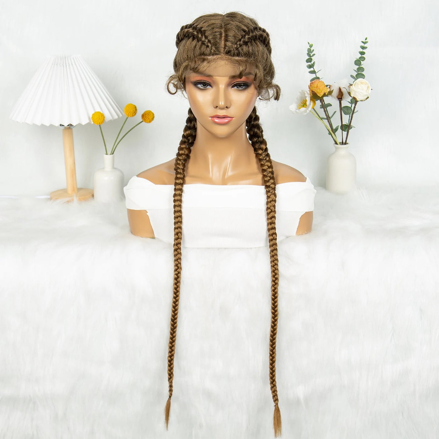 KIMA 32" Cornrow Boxer Braids Lace Front Wig | Twins Dutch Braids with Baby Hair Luxegan