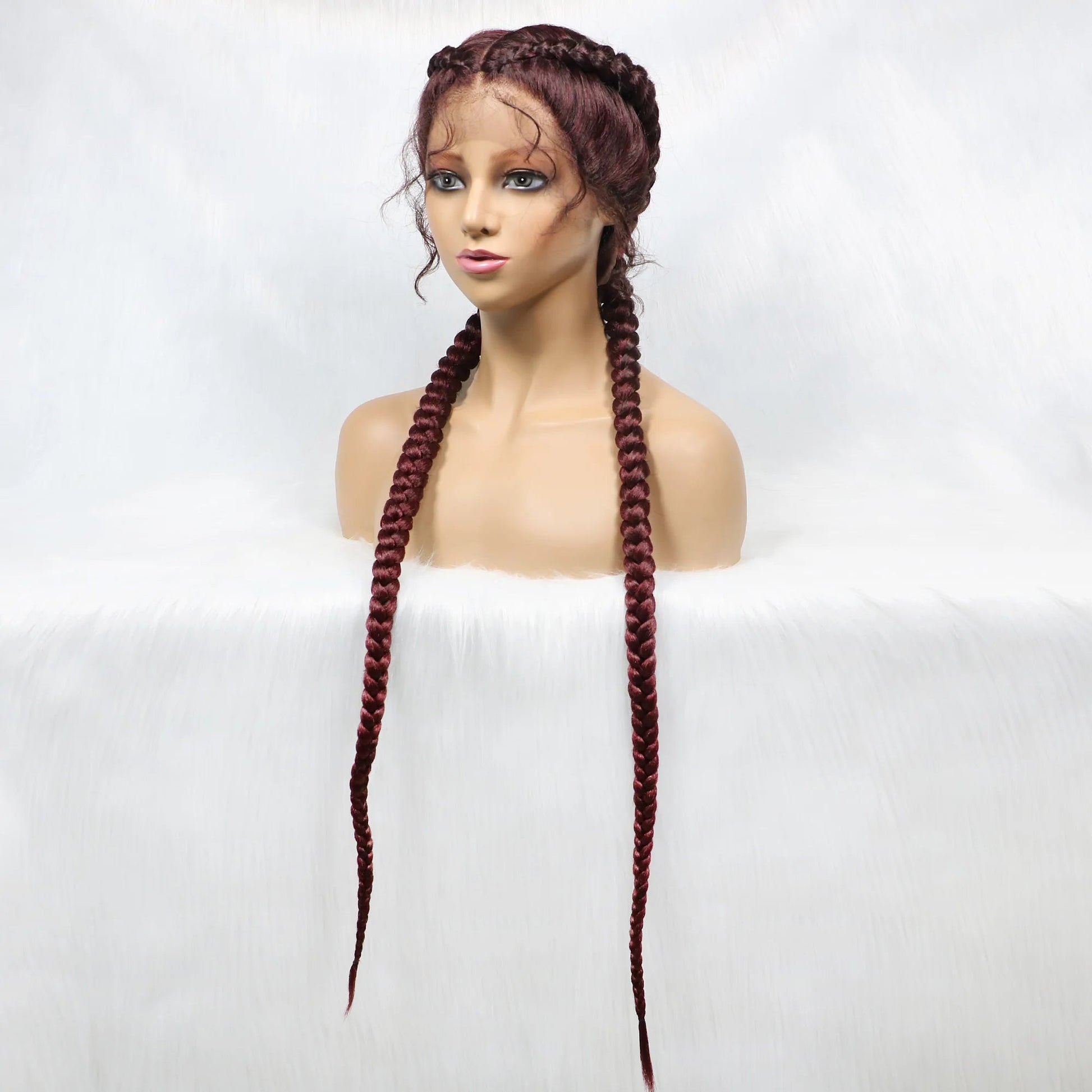 Handmade Double Dutch Cornrow Braided Wig | Natural Black Lace Front | Baby Hair | Kanekalon Synthetic Wig for Women Luxegan