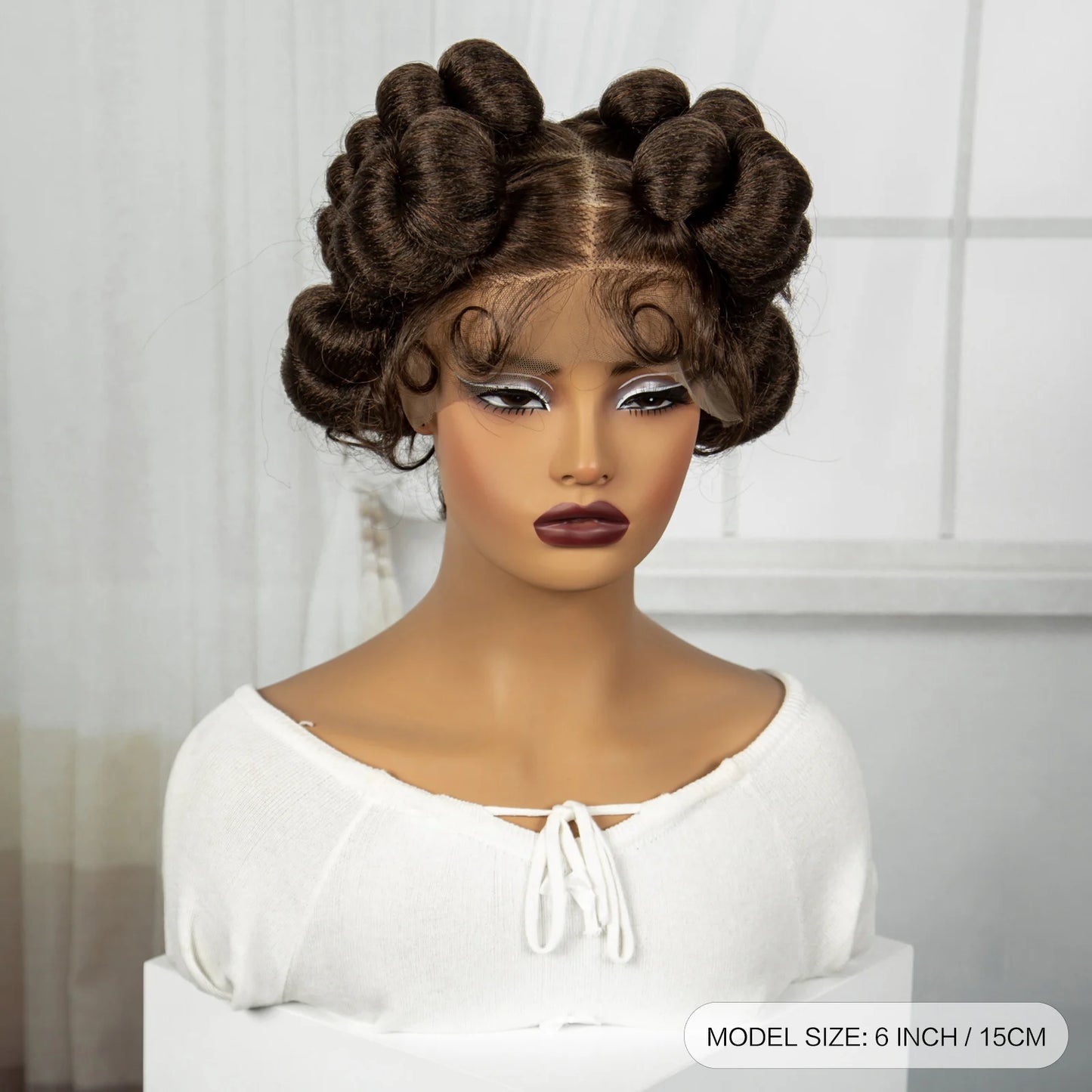 Short Cute Handmade Bantu Knotless Braided Wig with Baby Hair | Full Lace Synthetic Wig for Black Women Luxegan