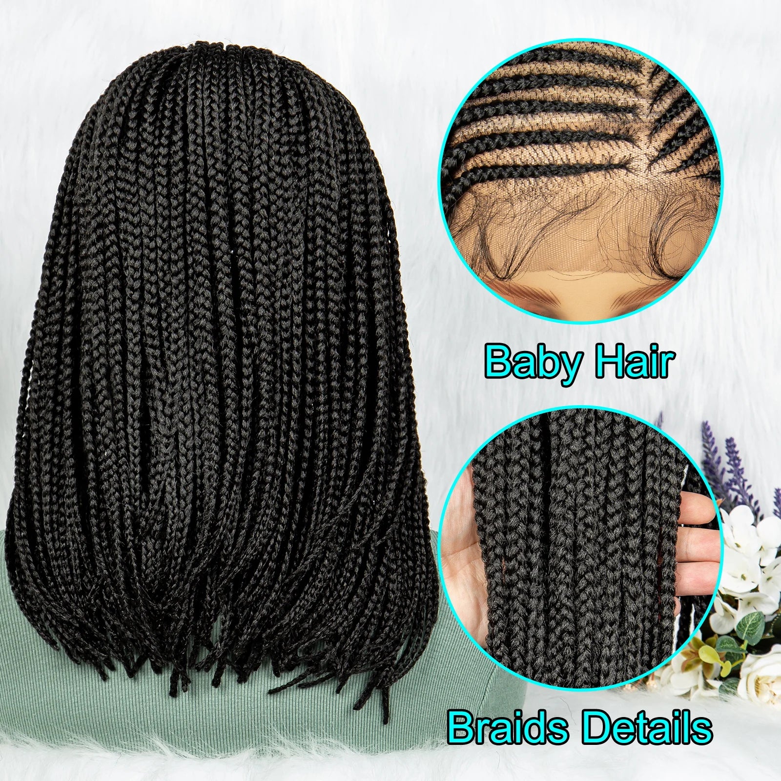 16" Short Knotless Box Braids Bob Wig | Lace Front | Afro Braided Hair Luxegan