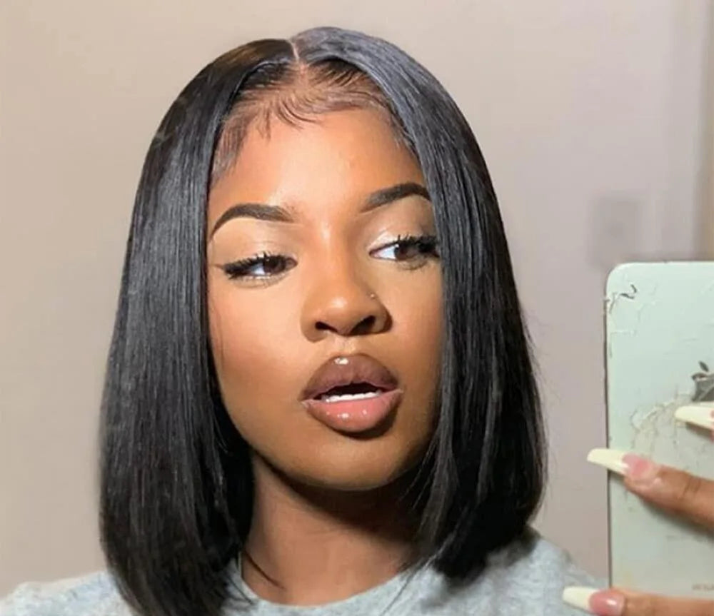 12 Inch Straight Bob Wig | Glueless | Brazilian Remy Hair | 4x4 Lace Closure | Pre-Cut | Ready to Wear | Natural Black