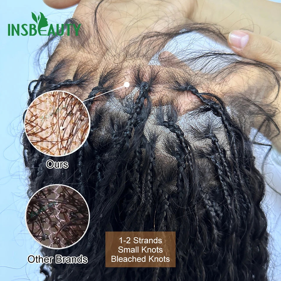 HD Lace Boho Knotless Braids Wig | Human Hair Curly Ends | 300 Density | 26" Luxegan