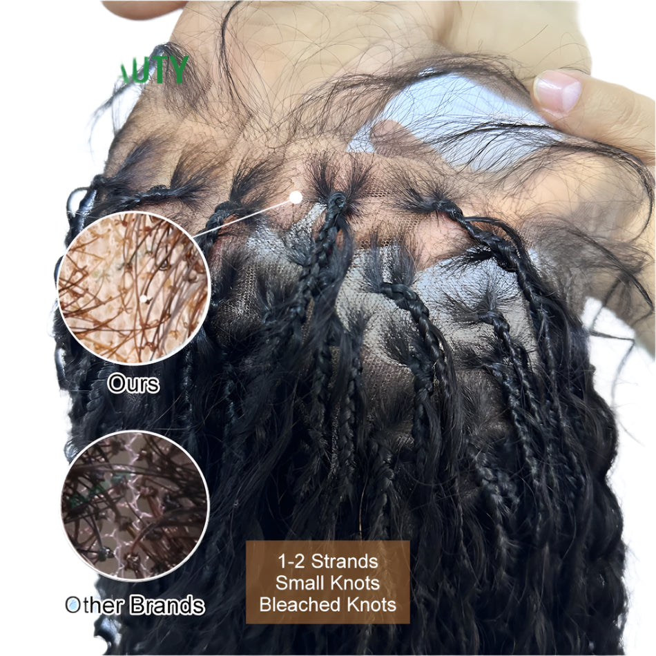 HD Full Lace Boho Box Braids Wig | Human Hair Curly Ends | 300% Density | Brazilian Remy Hair