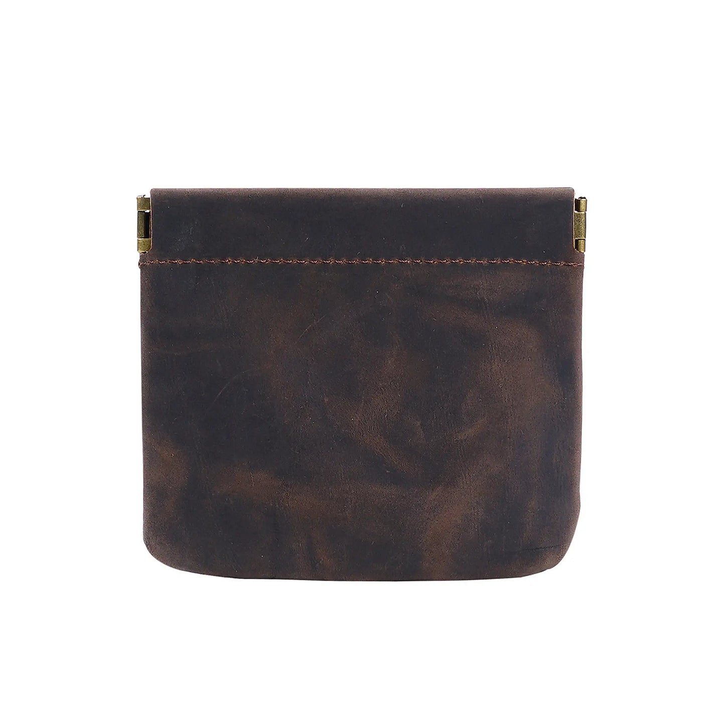 Genuine Leather Small Coin Purse & Card Holder | Sophisticated Crazy Horse Cow Leather Storage Bag | Elegant Retro Key Case with Automatic Buckle Closure | Luxury Minimalist Unisex Pouch (Model 18L-112) Luxegan