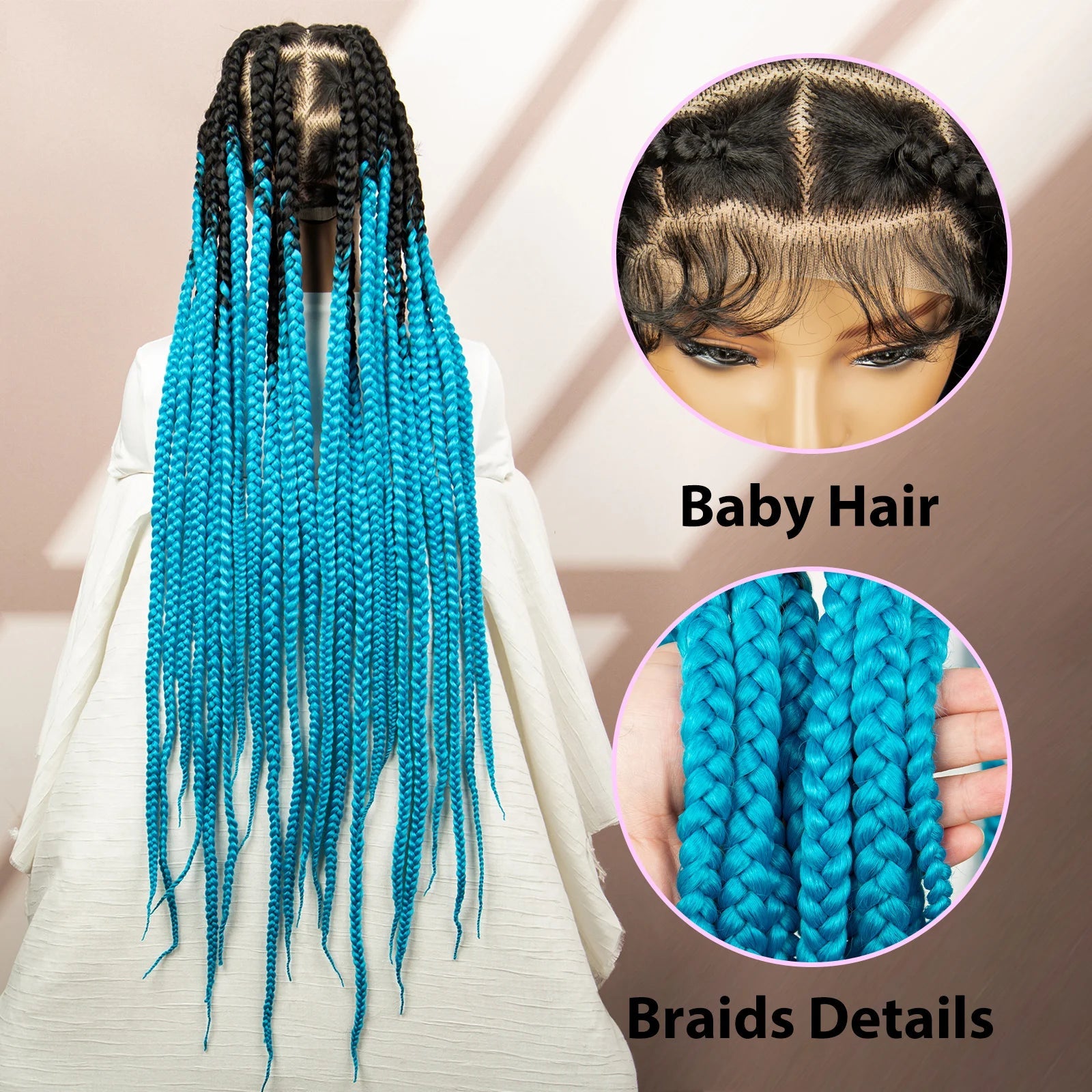 36" Purple Knotless Box Braids Wig | Transparent Full Lace | Baby Hair | Synthetic Luxegan