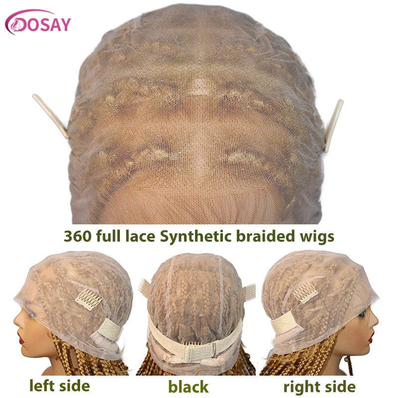 36" Butterfly Braided Full Lace Wig | Honey Blonde & Burgundy Goddess Locs | Synthetic Box Braids | Transparent Lace Luxegan