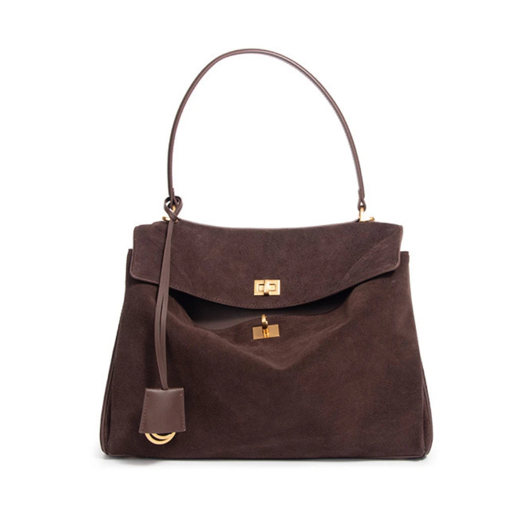 Chic Suede Leather Satchel | Soft Designer Shoulder Handbag Luxegan