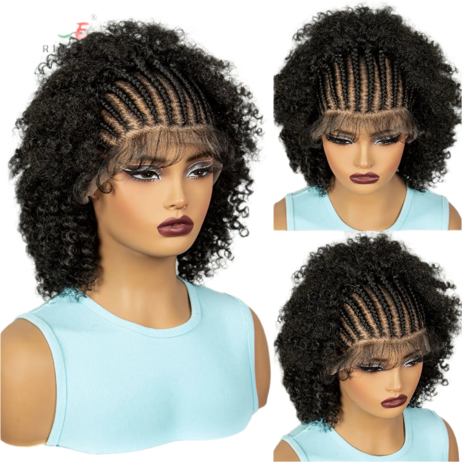 Afro Kinky Curly Cornrow Braids Wig | Full Lace | Baby Hair | Natural Look Luxegan