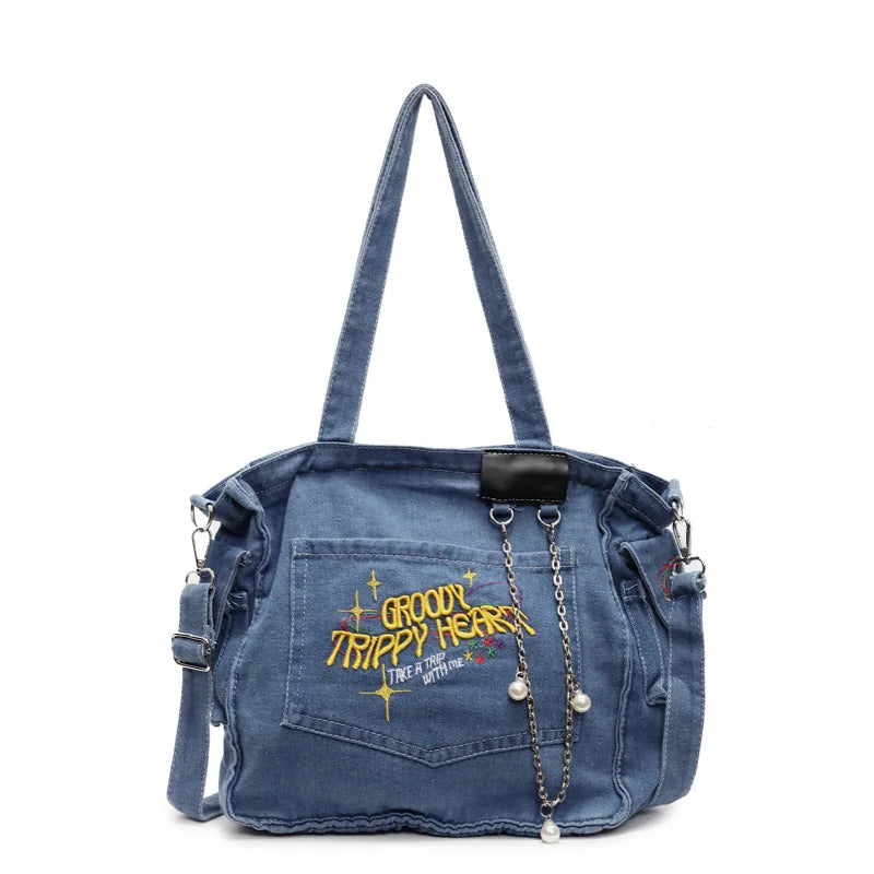 Large Capacity Denim Bag for Women | Casual Versatile Crossbody Commuting Bag | Travel Storage Bucket Handbag Luxegan