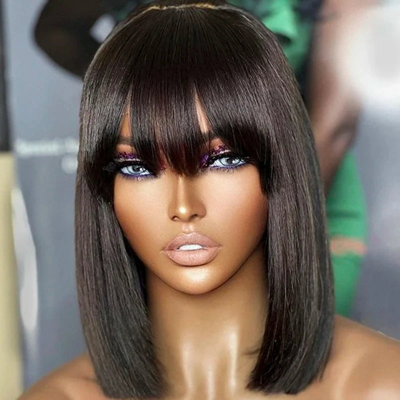 Short Straight Bob Wig with Bangs | "Put On & Go" Human Hair for Black Women (On Sale) Luxegan