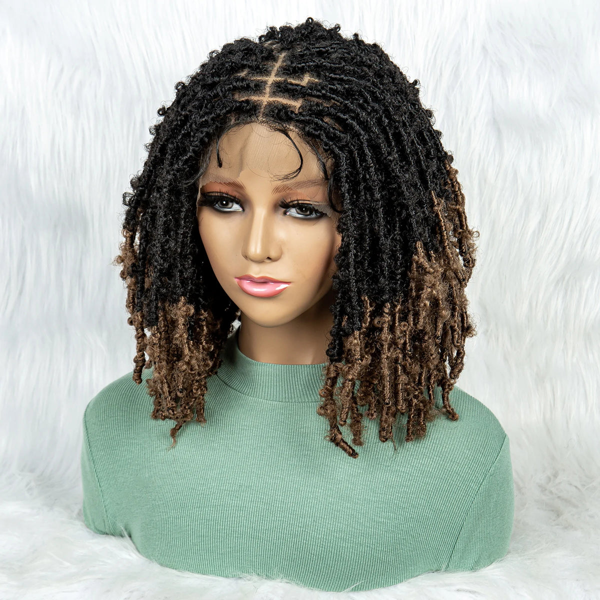 KIMA Pelucas trenzadas sintéticas de 14 pulgadas Peluca frontal de encaje Pelucas trenzadas 9x6 Trenzas de caja sin nudos con pelo de bebé para mujeres negras