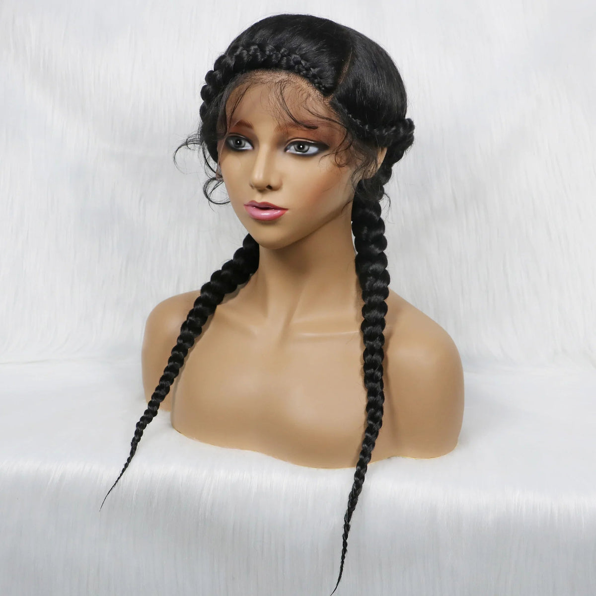 24" Dutch Cornrow Box Braid Wig | Lace Front Synthetic Wig with Baby Hair | Afro Wig for Black Women | High-Temp Fiber Luxegan