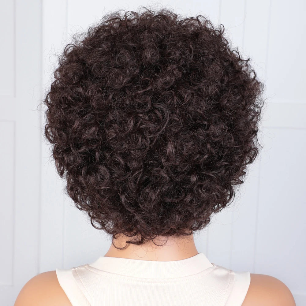 Brown Pixie Cut Wig | Short Water Wave Wig | Brazilian Remy Human Hair | Ready to Wear