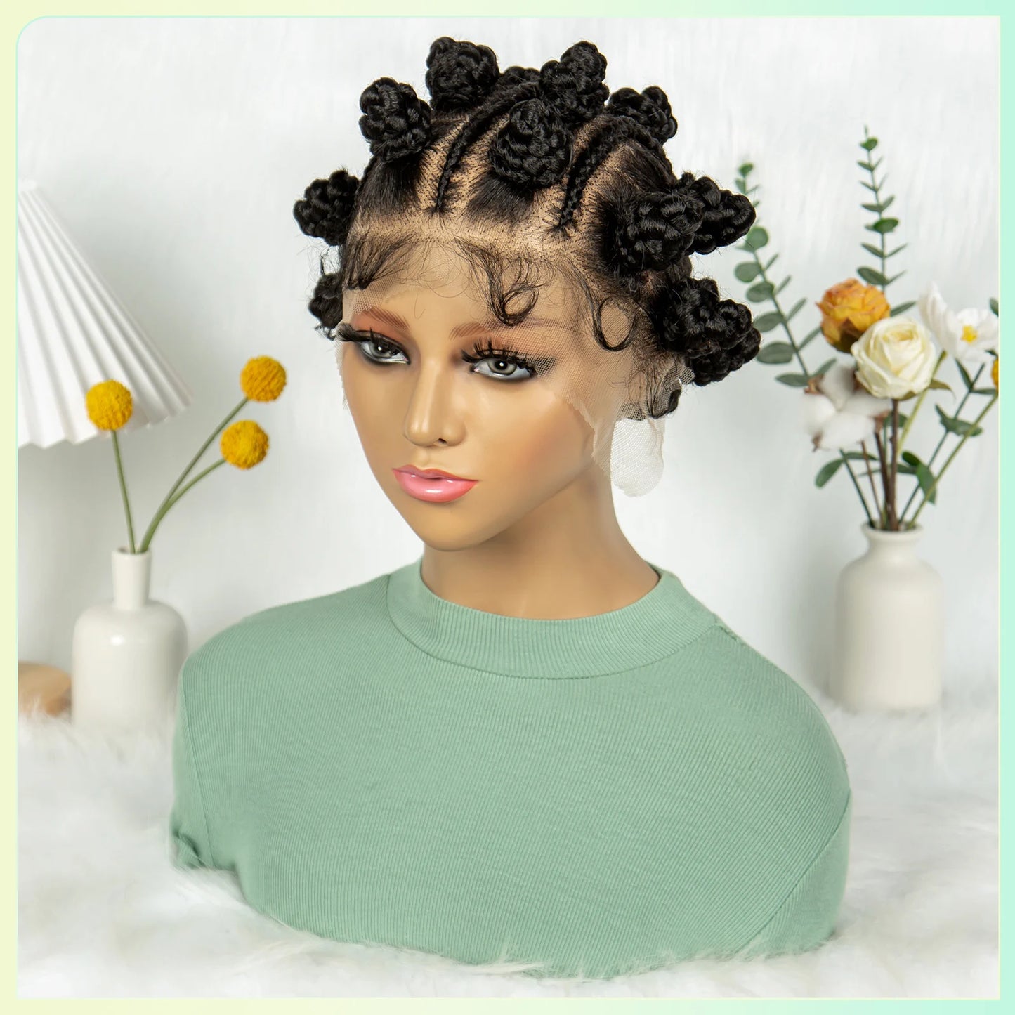 Short Bantu Knot Braided Wig | Full Lace | Synthetic Hair | Baby Hairs | Cute Braids for Black Women