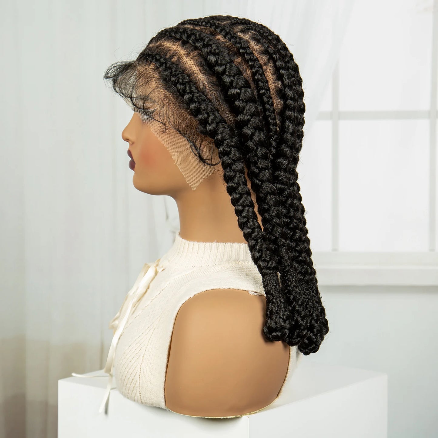 16" Cornrow Bantu Braids Wig | Full Lace Frontal | Baby Hair Luxegan