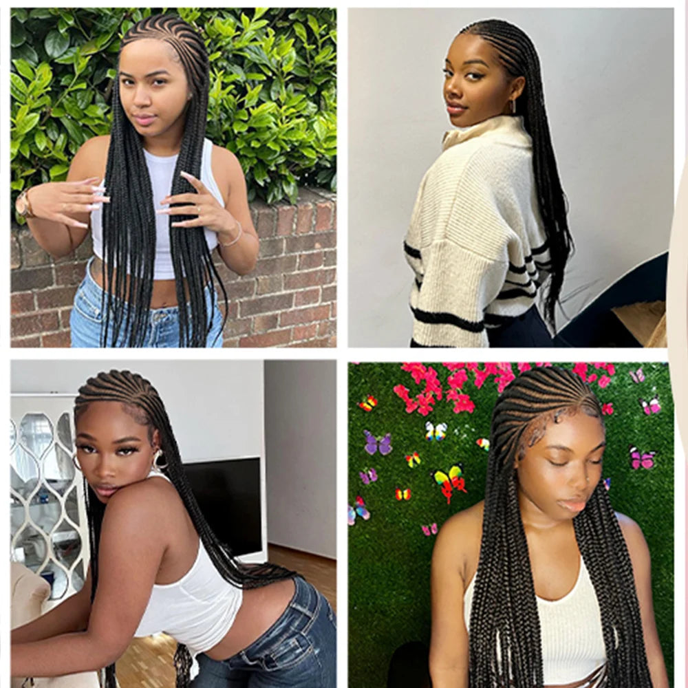 Fulani Stitch Cornrow Box Braids Wig | Transparent Full Lace | Baby Hair | Black Women Luxegan