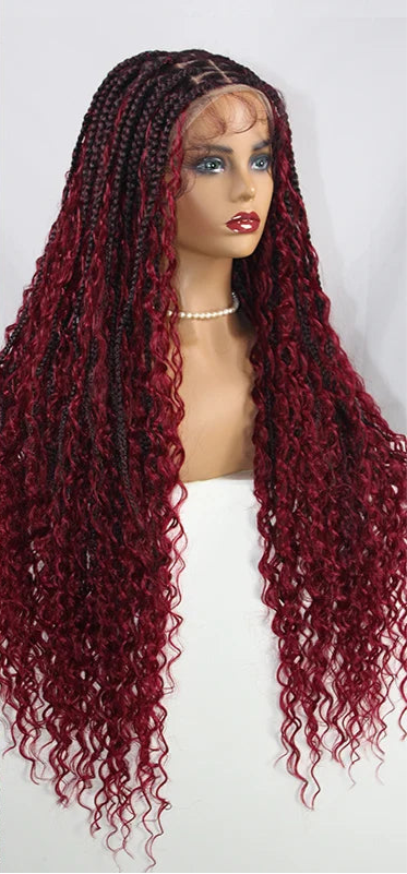 360 Synthetic Lace Front Box Braids Wig Bohemian Goddess Locs Braided Wig With Baby Hair Full Lace Braided Wigs Women Ombre Wig Luxegan
