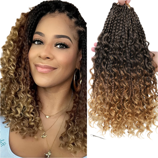 Ombre Goddess Box Braids Crochet Hair with Curly Ends | 14 Inch | 1-6 Packs Luxegan
