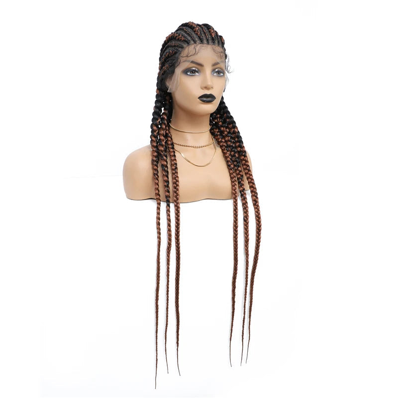 36" Cornrow Knotless Braids Wig | 360 Full Lace | Baby Hair | Synthetic Luxegan