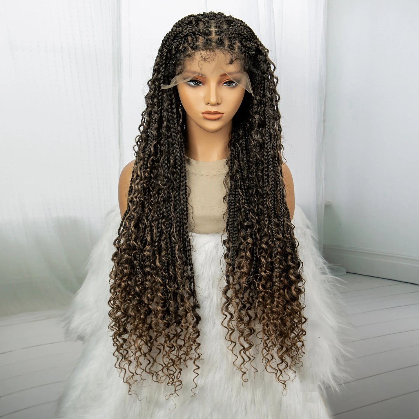 32" Boho Knotless Braided Wig | Bohemian Box Braids | Lace Front Wig with Baby Hair | Synthetic Hair