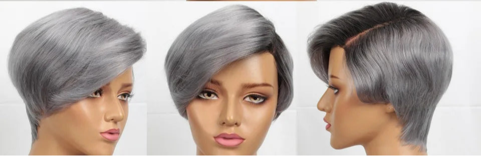 Natural Honey Color Pixie Bob Wig | Straight Human Hair with Bangs & Part Lace Luxegan