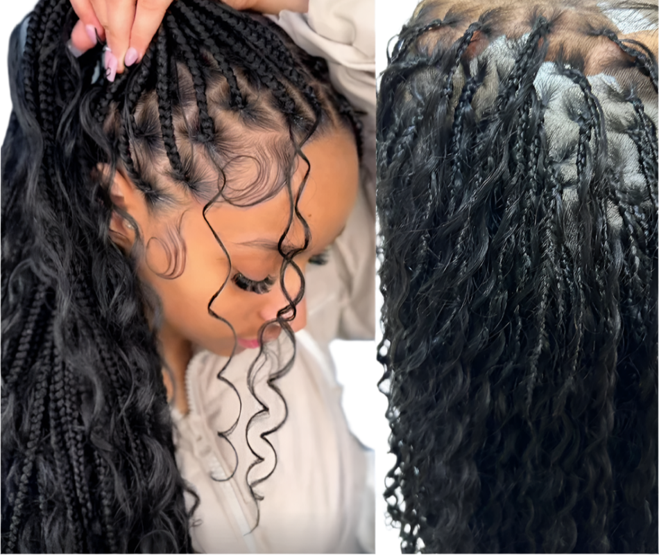HD Full Lace Boho Box Braids Wig | Human Hair Curly Ends | 300% Density | Brazilian Remy Hair
