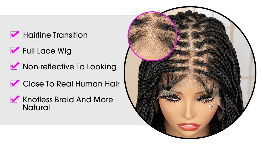 36" HD Full Lace Box Braided Wig | Ginger Color #350 | Lace Frontal Braids | Baby Hair | Synthetic Hair Wig - Luxegan