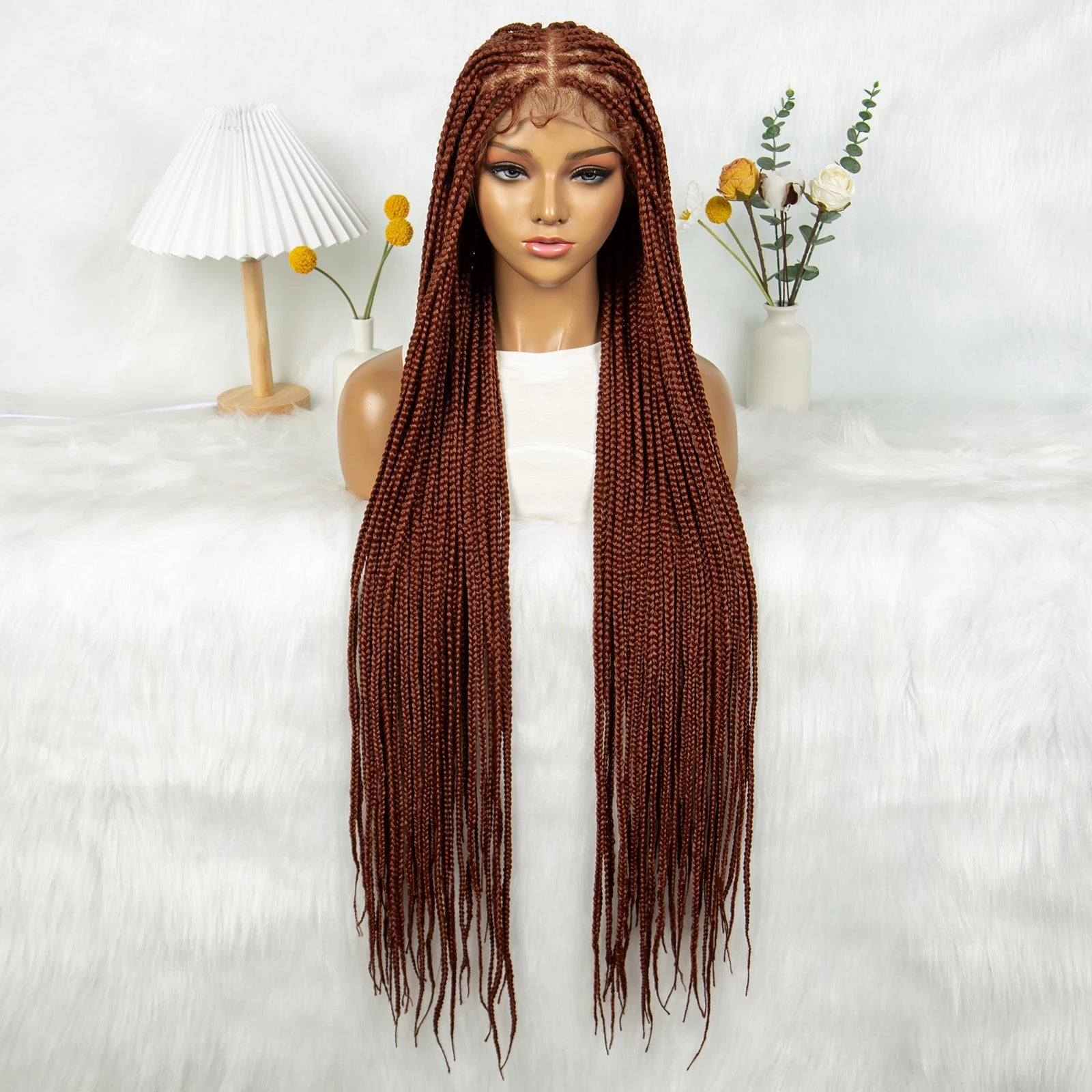 HD Knotless Box Braided Full Lace Wig | Ginger 350# & 613# Blonde | Synthetic Crochet Braids | Black Women Luxegan