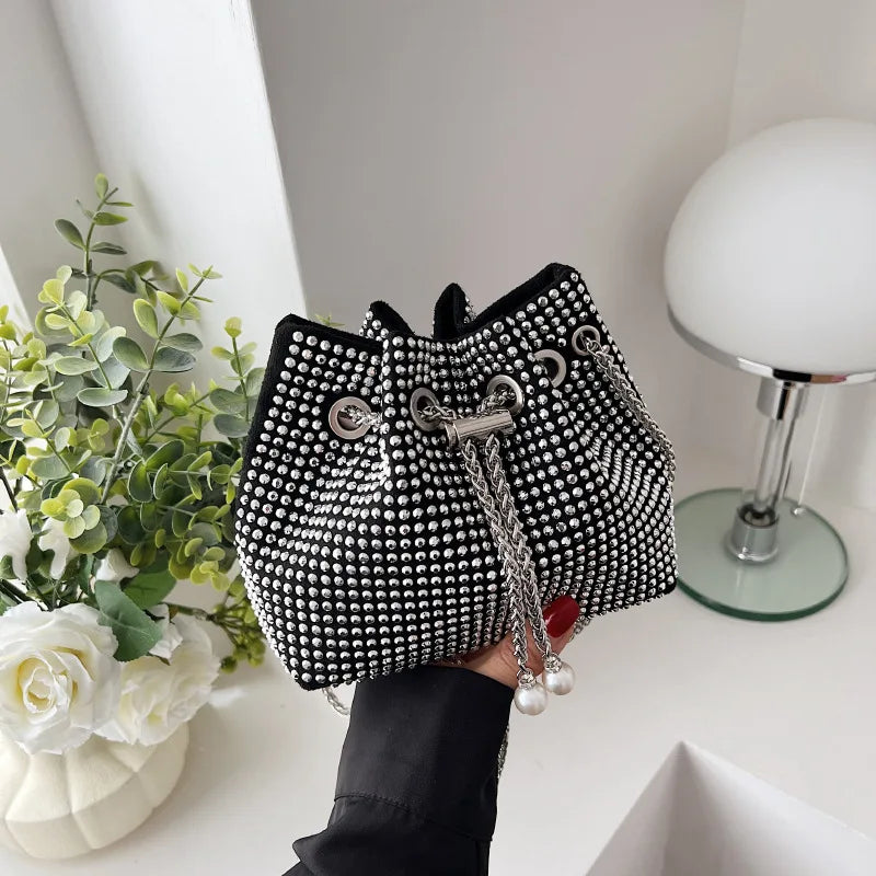 Luxury Women's Horseshoe Bucket Bag | New High Quality PU Leather One Shoulder Handbag (Exquisite Rivet & Chain Design) Luxegan