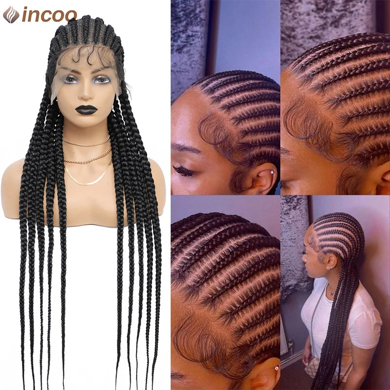 36" Twist Braided Wig | Cornrows & Goddess Braids | Full Lace Frontal | Baby Hair Luxegan