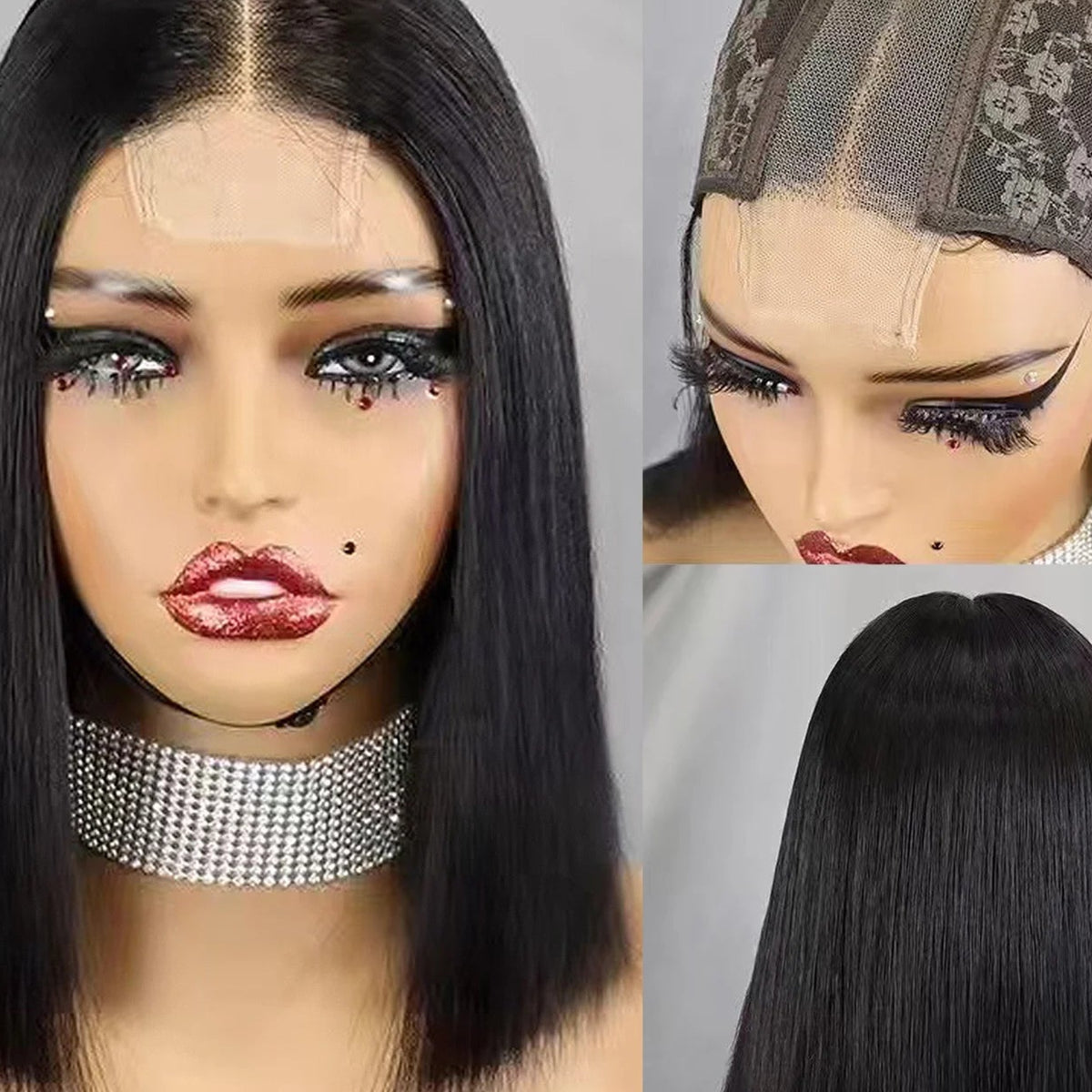 Super Double Drawn Bone Straight Short Bob Wig - 100% Burmese Remy Human Hair Glueless Wig - Transparent Swiss Lace Closure Pre-Plucked Straight Bob Wig for Women (4-16 Inch) Luxegan