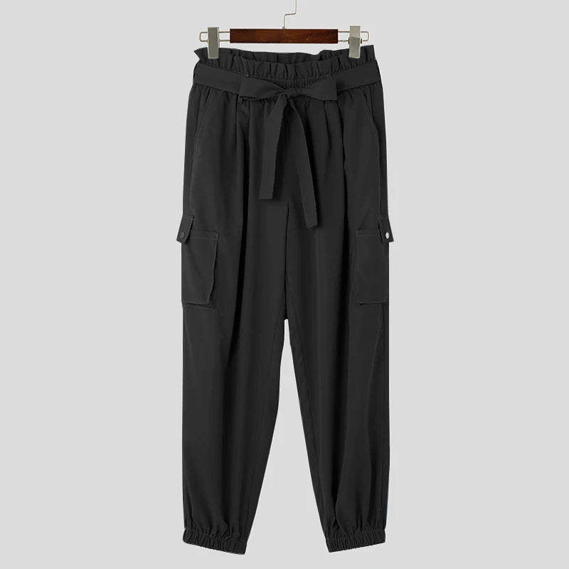 Solid Cargo Jogger Trousers | Sophisticated Mid-Waist Loose Silhouette | Elegant "Full-Length" Streetwear with Belt | "Dignified" Elastic Waist Pantalon for Radiant Versatile Styling Luxegan