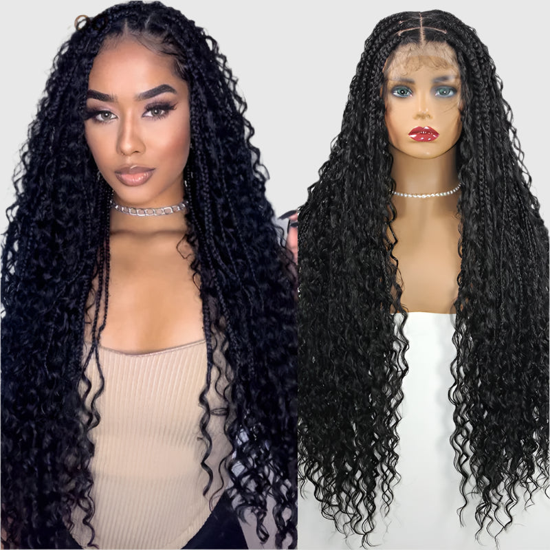 32" Blonde Goddess Locs Wig | Boho Braids & Curls | Full Lace Front | Baby Hair | Synthetic Hair