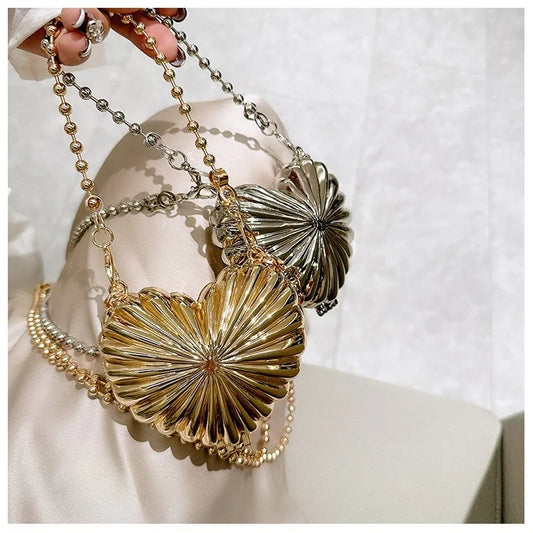 Mini Acrylic Shell Evening Bag | Designer Luxury Gold & Silver Handbag | Glamorous Wedding Party Purse | Fashionable Hard Case Chain Crossbody Shoulder Bag (Model 969288) Luxegan