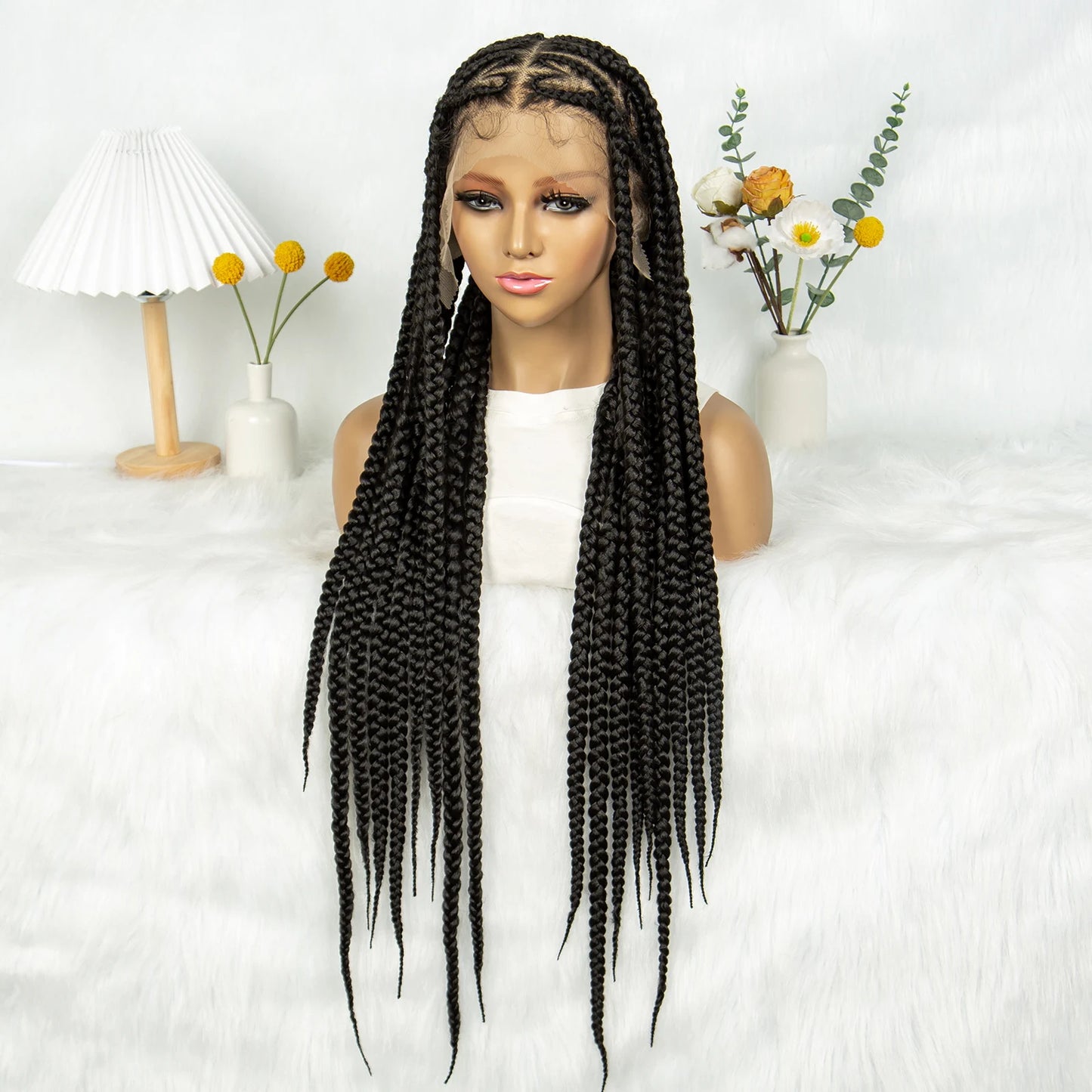 Synthetic Braided Wigs Dreadlocks Full Lace With Crochet Hand Braid Braiding Hair Knotless Box Cornrow Braid For Black Women