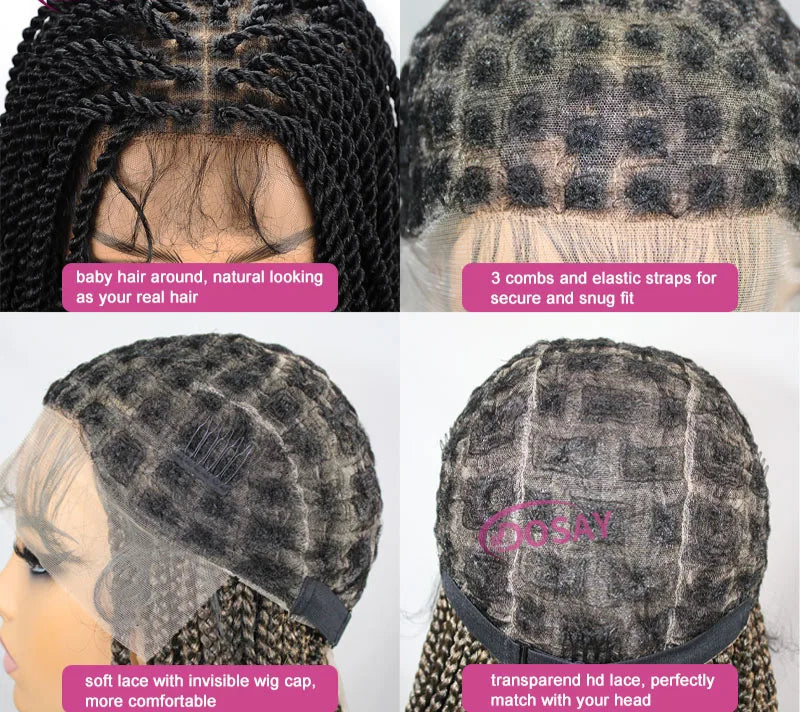 Twist Braided Wig | Box Braided Lace Front Wig | Faux Locs & Goddess Braids | Synthetic Hair