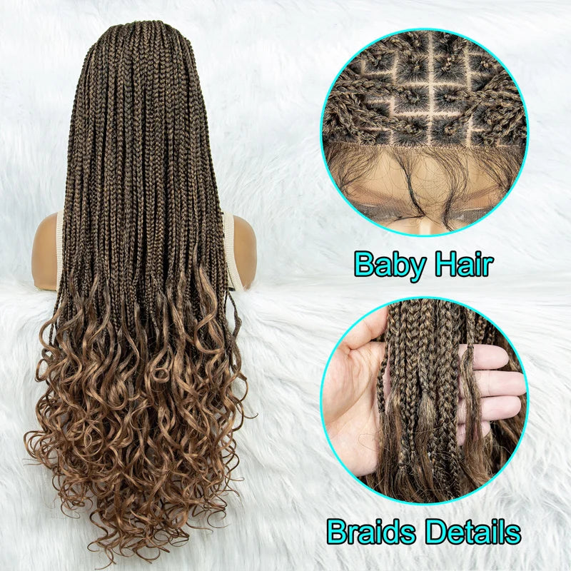 36" Knotless Braids Wig with Curly Ends | Lace Front | Synthetic Hair | Black Women