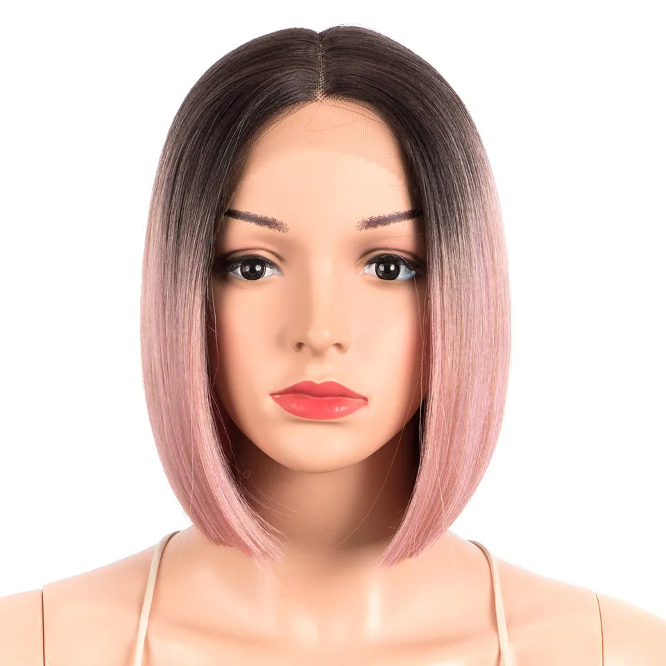10 Inch Ombre Brown Straight Short Bob Wig | Synthetic Lace Front Wigs for Women (Heat Resistant Fiber, Cosplay & Daily Use) Luxegan