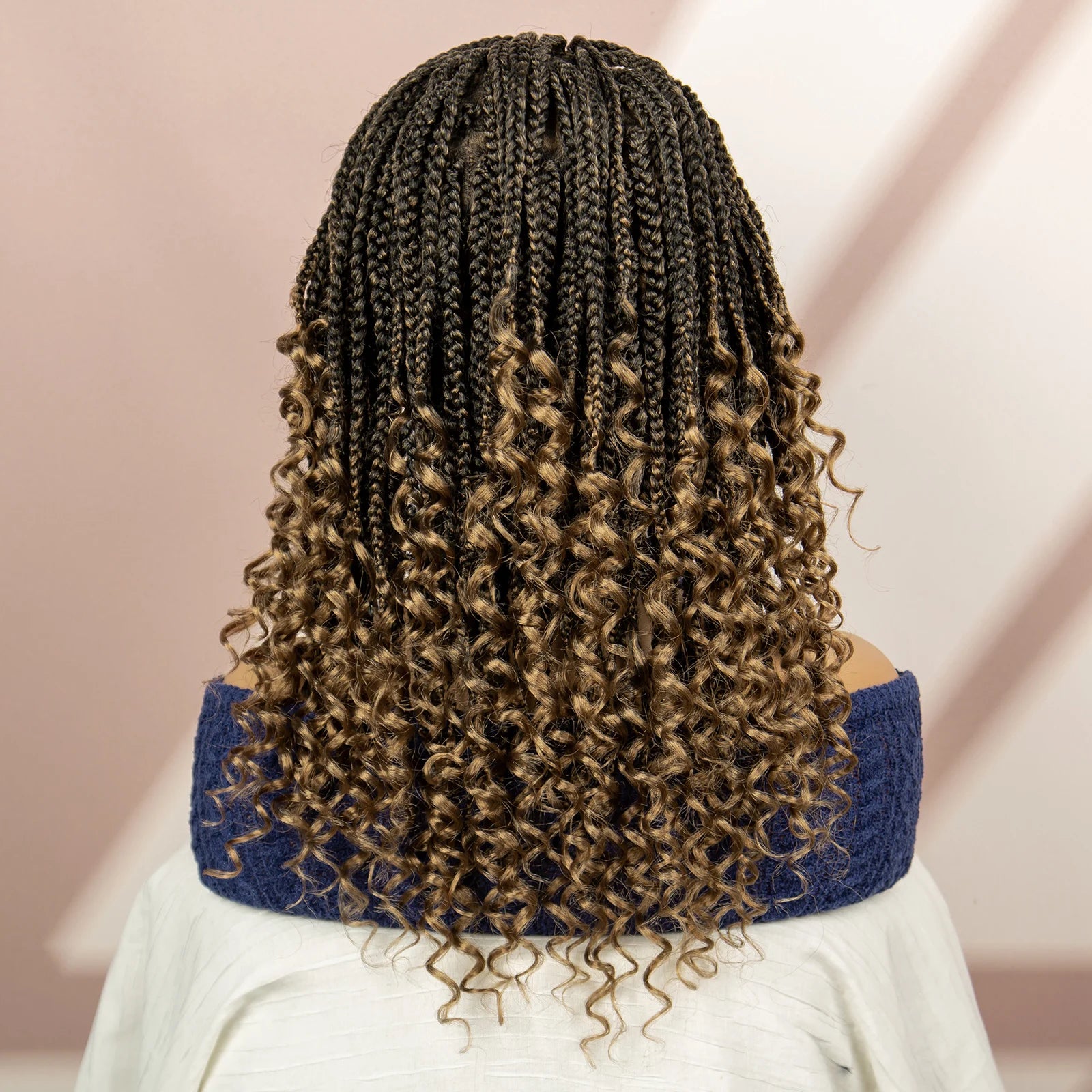 Short Bob Boho Knotless Box Braids Wig | 360 Double Full Lace | Curly Ends Luxegan