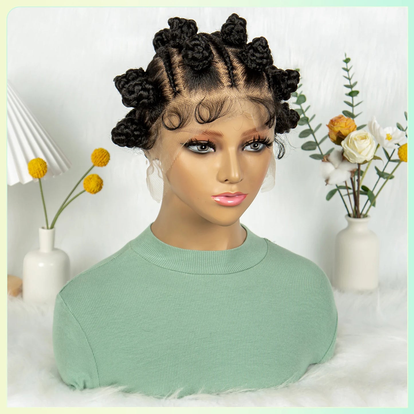 Short Bantu Knot Braided Wig | Full Lace | Synthetic Hair | Baby Hairs | Cute Braids for Black Women
