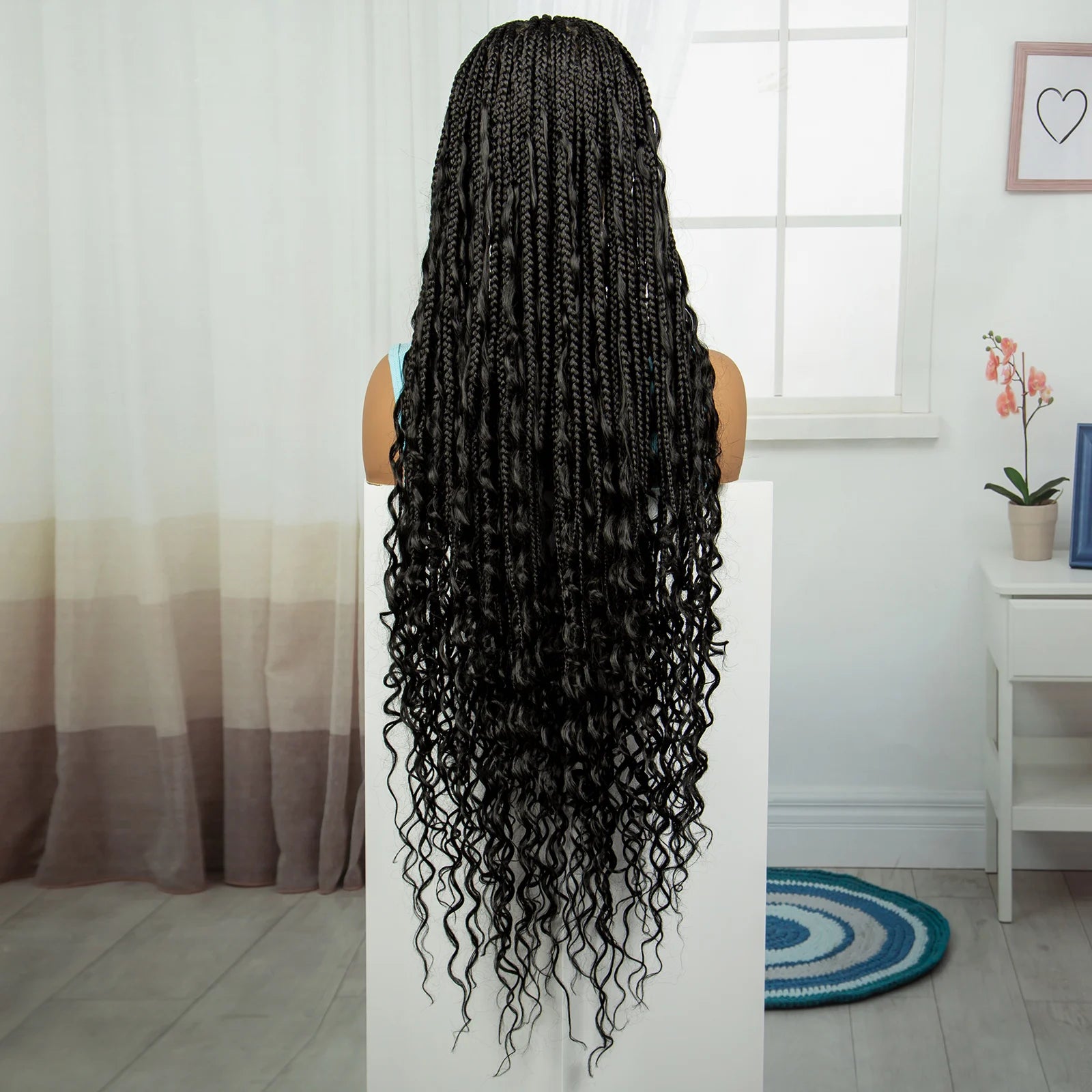 36" Ombre Boho Knotless Braids Wig | Curly Ends | HD Full Lace | Baby Hair Luxegan